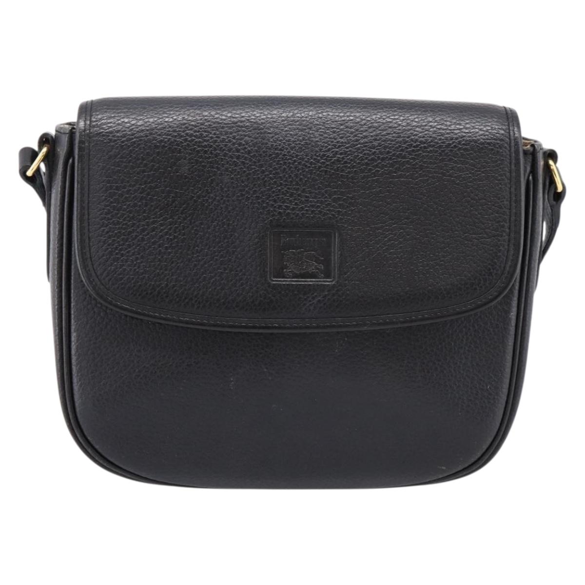 Burberrys Shoulder Bag Leather Black Gold Auth ep16277