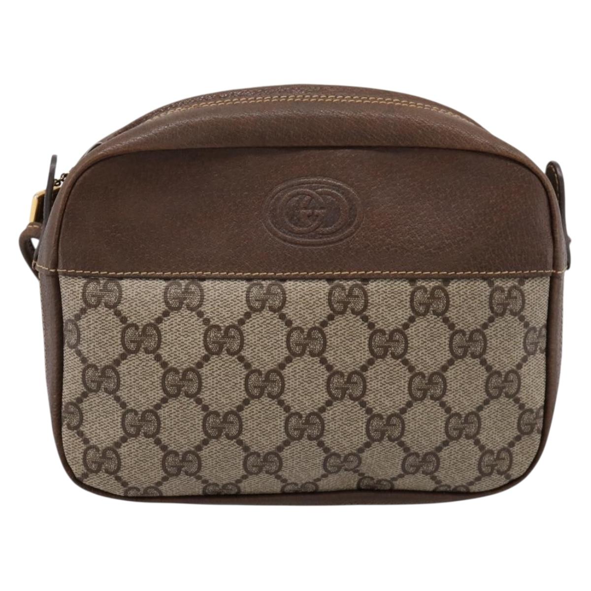 GUCCI GG Supreme Shoulder Bag PVC Beige Gold Auth ep16279