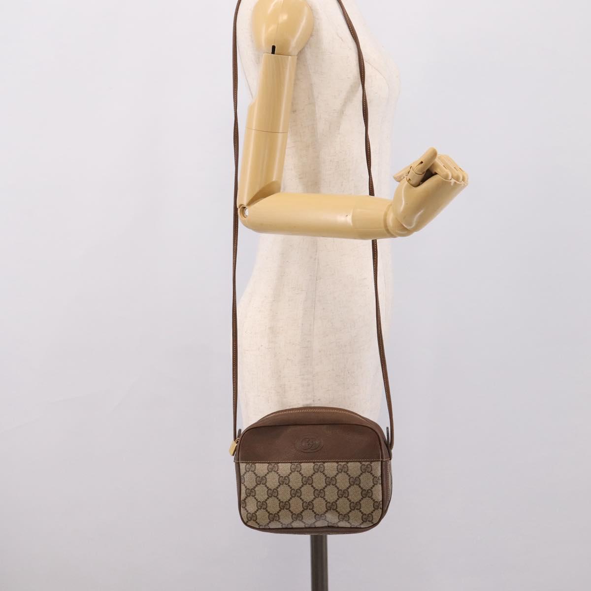 GUCCI GG Supreme Shoulder Bag PVC Beige Gold Auth ep16279