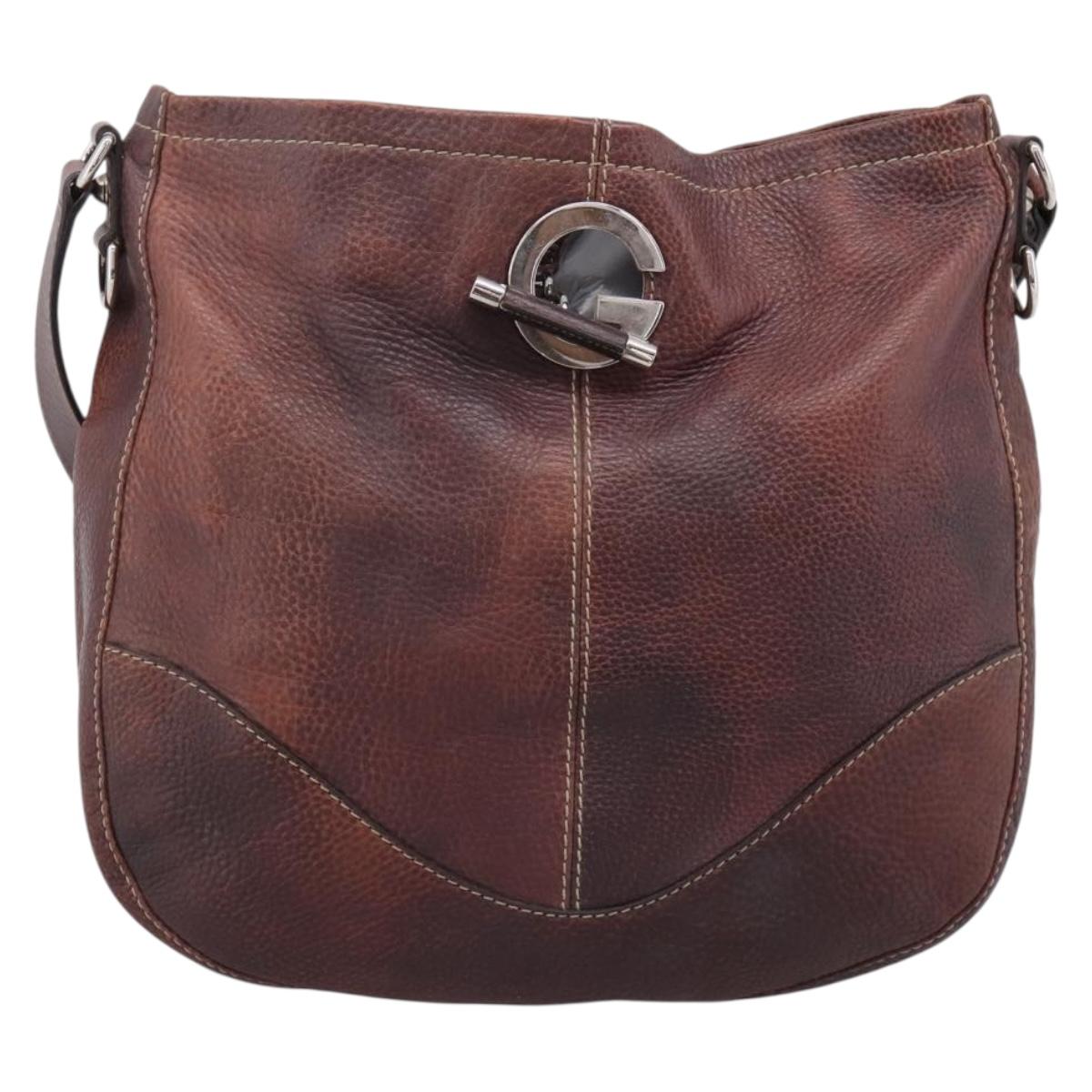 GUCCI Shoulder Bag Leather Wine Red Silver Auth ep16283