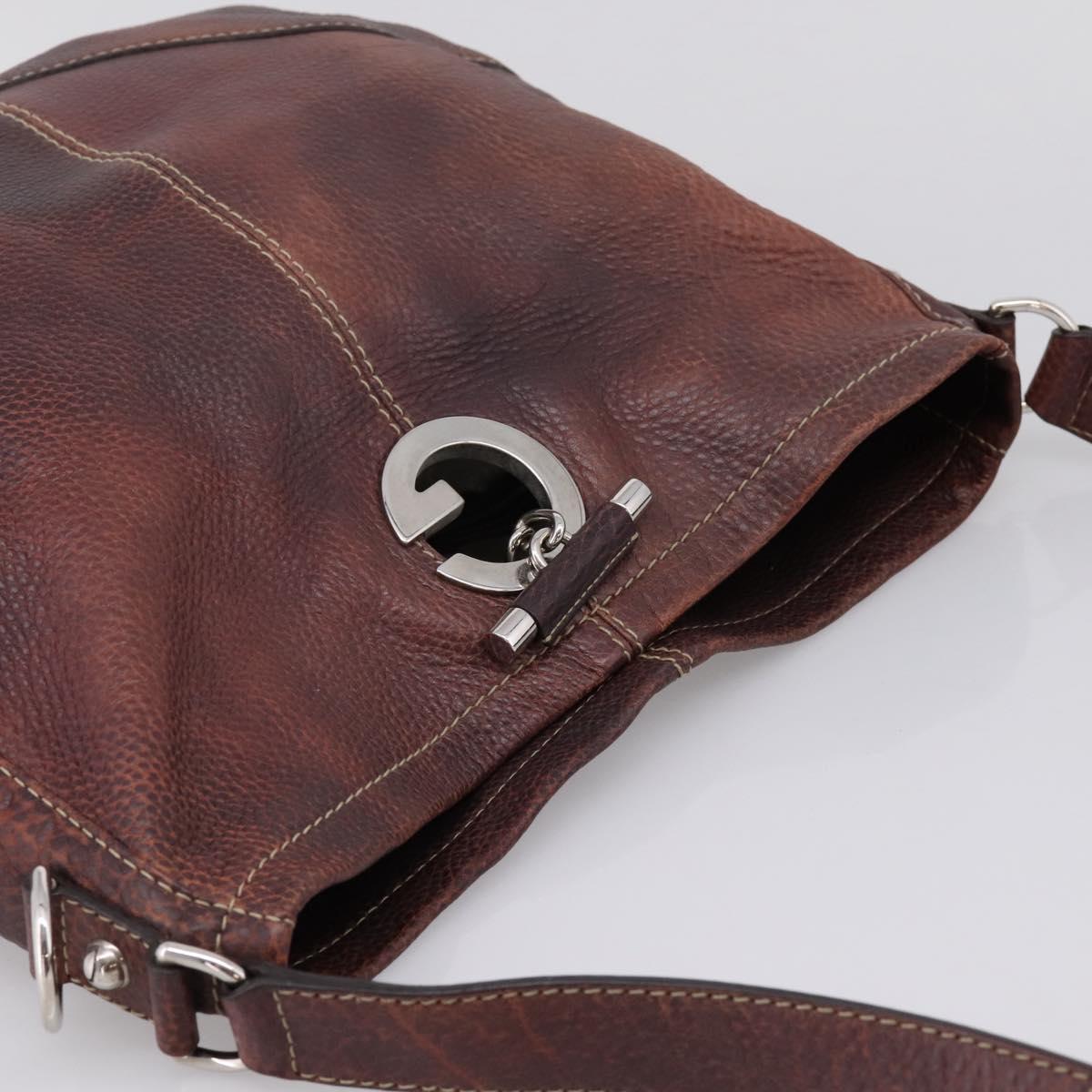 GUCCI Shoulder Bag Leather Wine Red Silver Auth ep16283