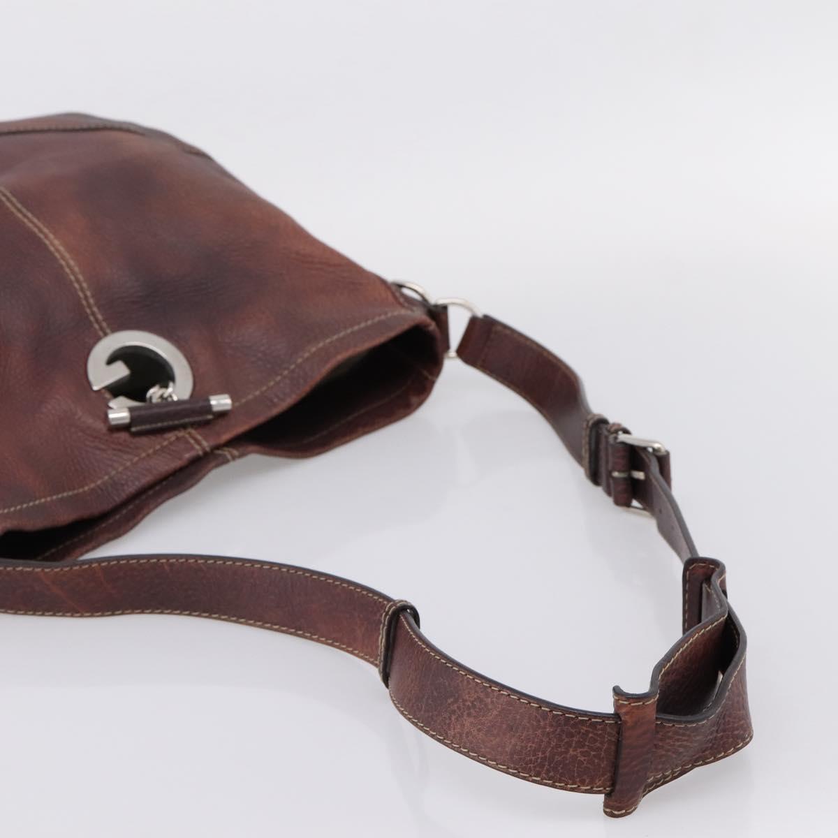 GUCCI Shoulder Bag Leather Wine Red Silver Auth ep16283