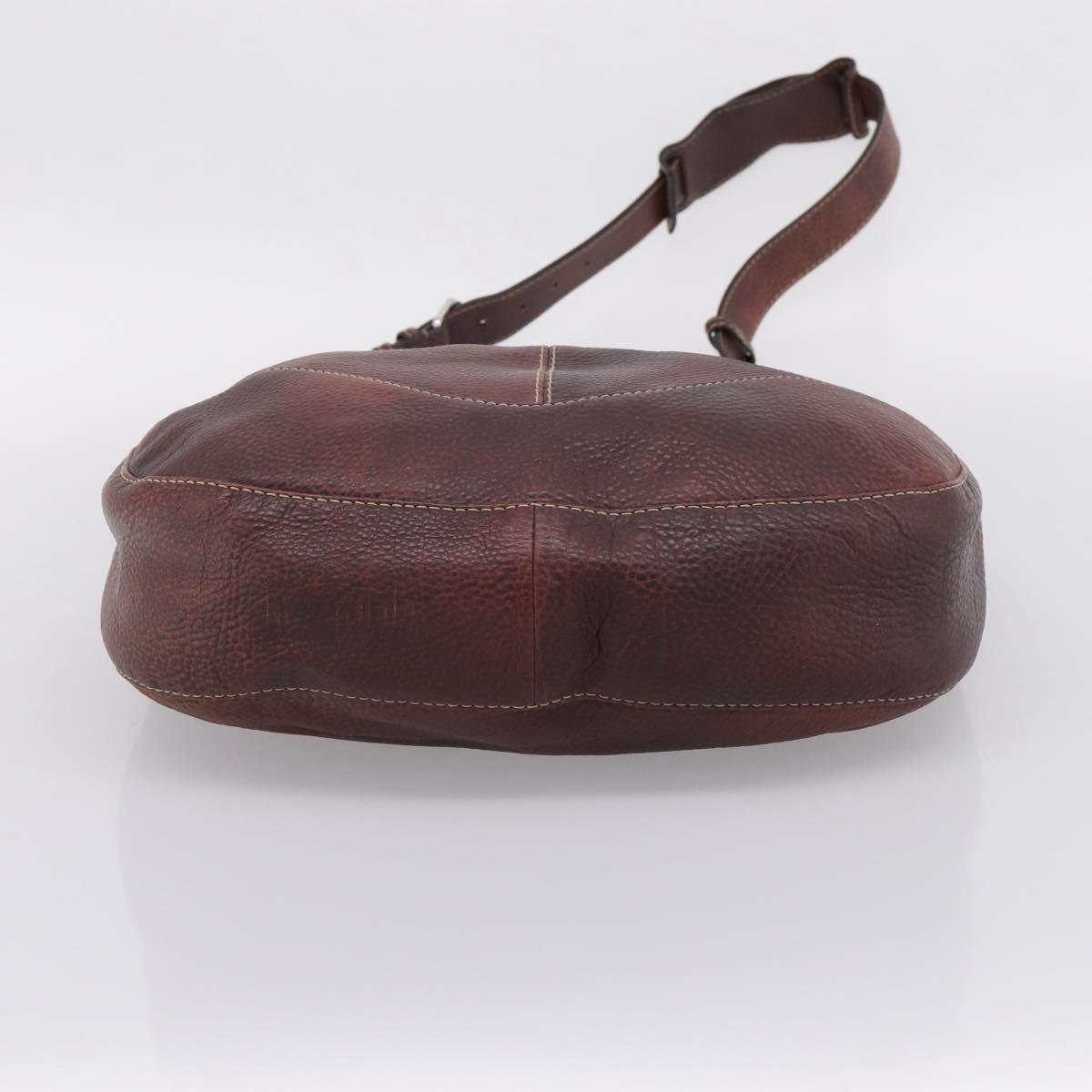 GUCCI Shoulder Bag Leather Wine Red Silver Auth ep16283