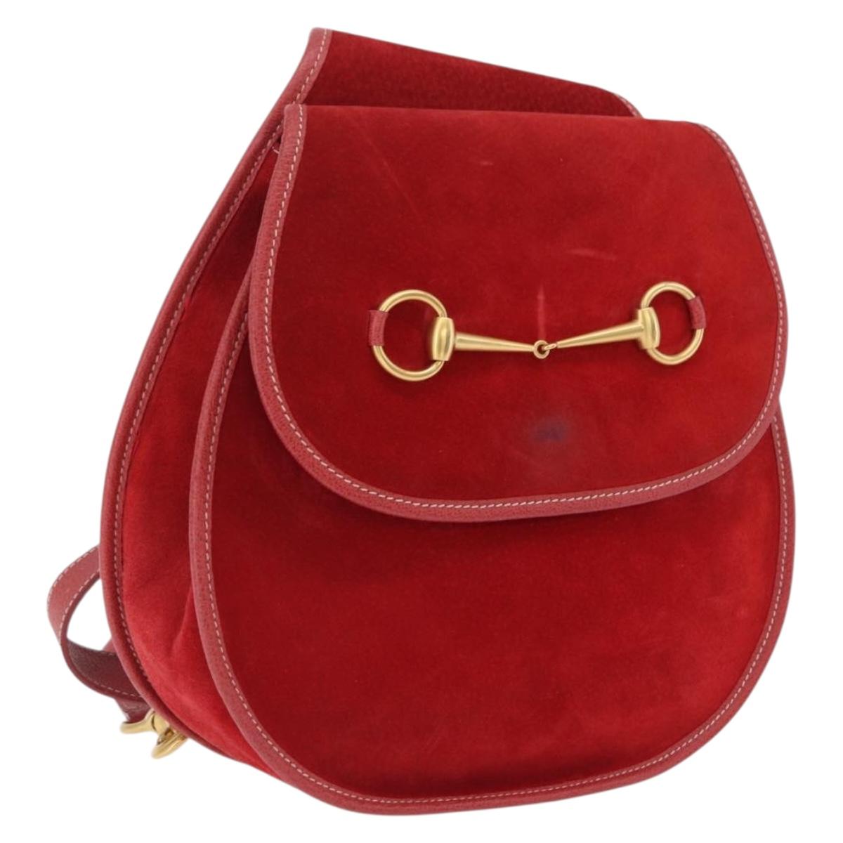 GUCCI Horsebit Shoulder Bag Suede Red Gold 003 2113 0034 Auth ep16294A
