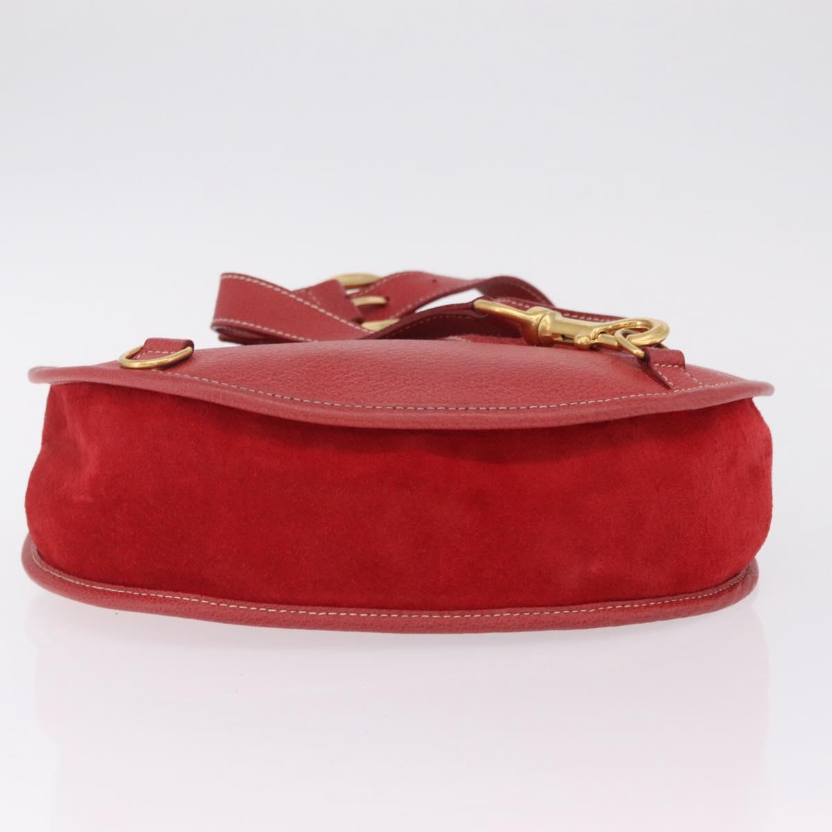 GUCCI Horsebit Shoulder Bag Suede Red Gold 003 2113 0034 Auth ep16294A