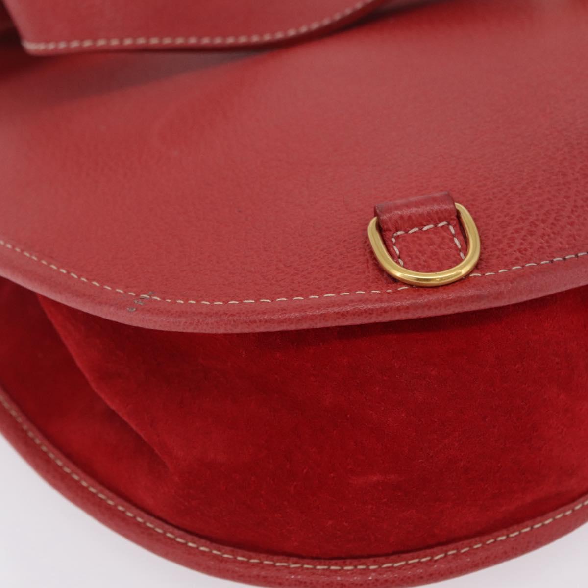 GUCCI Horsebit Shoulder Bag Suede Red Gold 003 2113 0034 Auth ep16294A