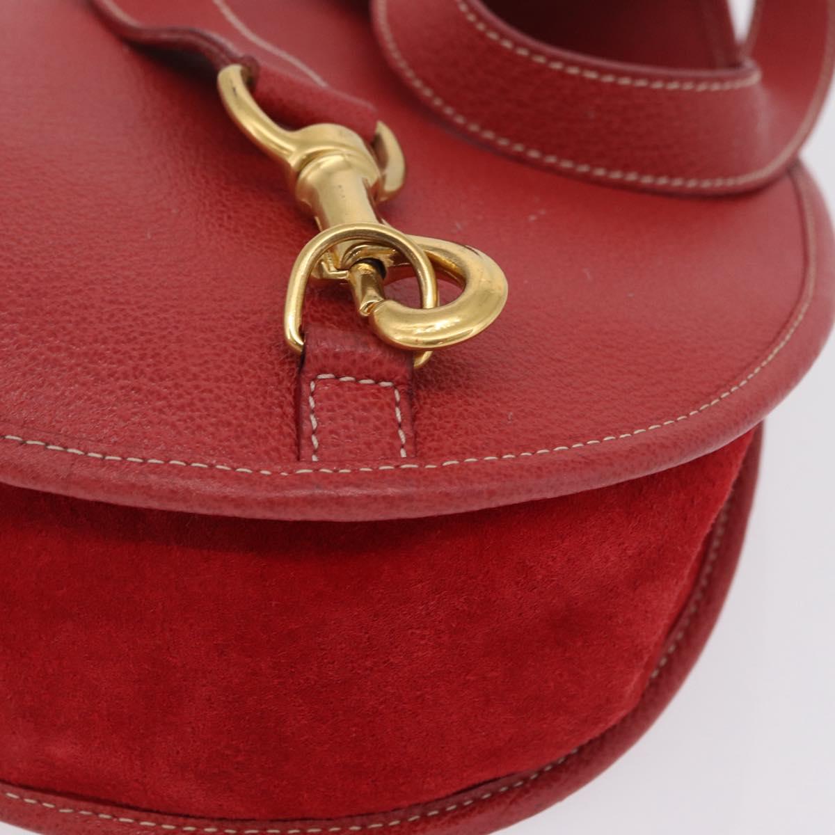 GUCCI Horsebit Shoulder Bag Suede Red Gold 003 2113 0034 Auth ep16294A