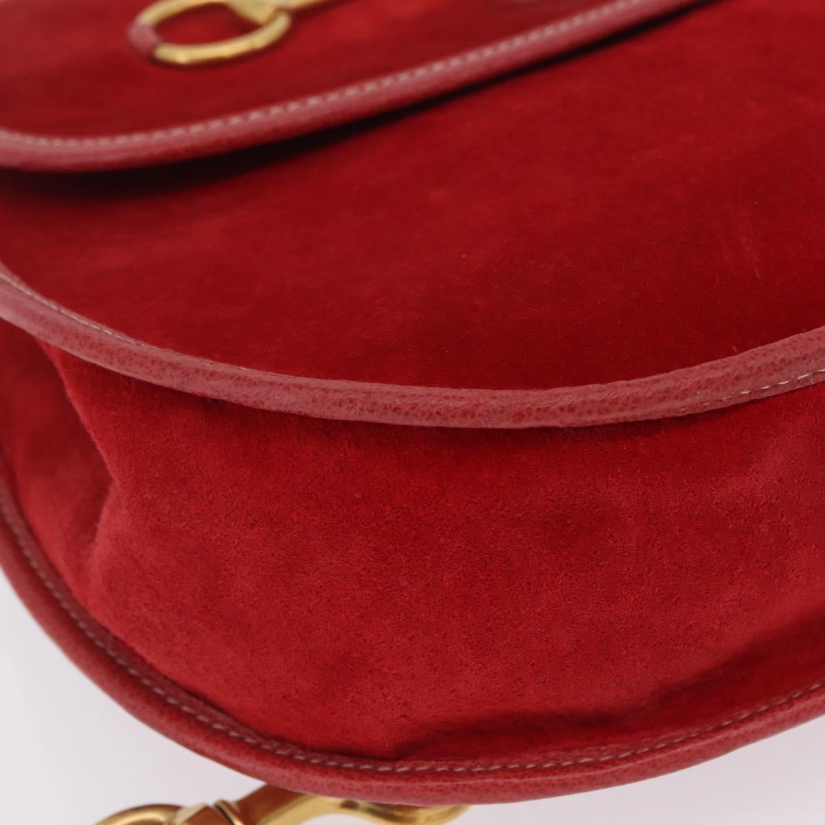 GUCCI Horsebit Shoulder Bag Suede Red Gold 003 2113 0034 Auth ep16294A