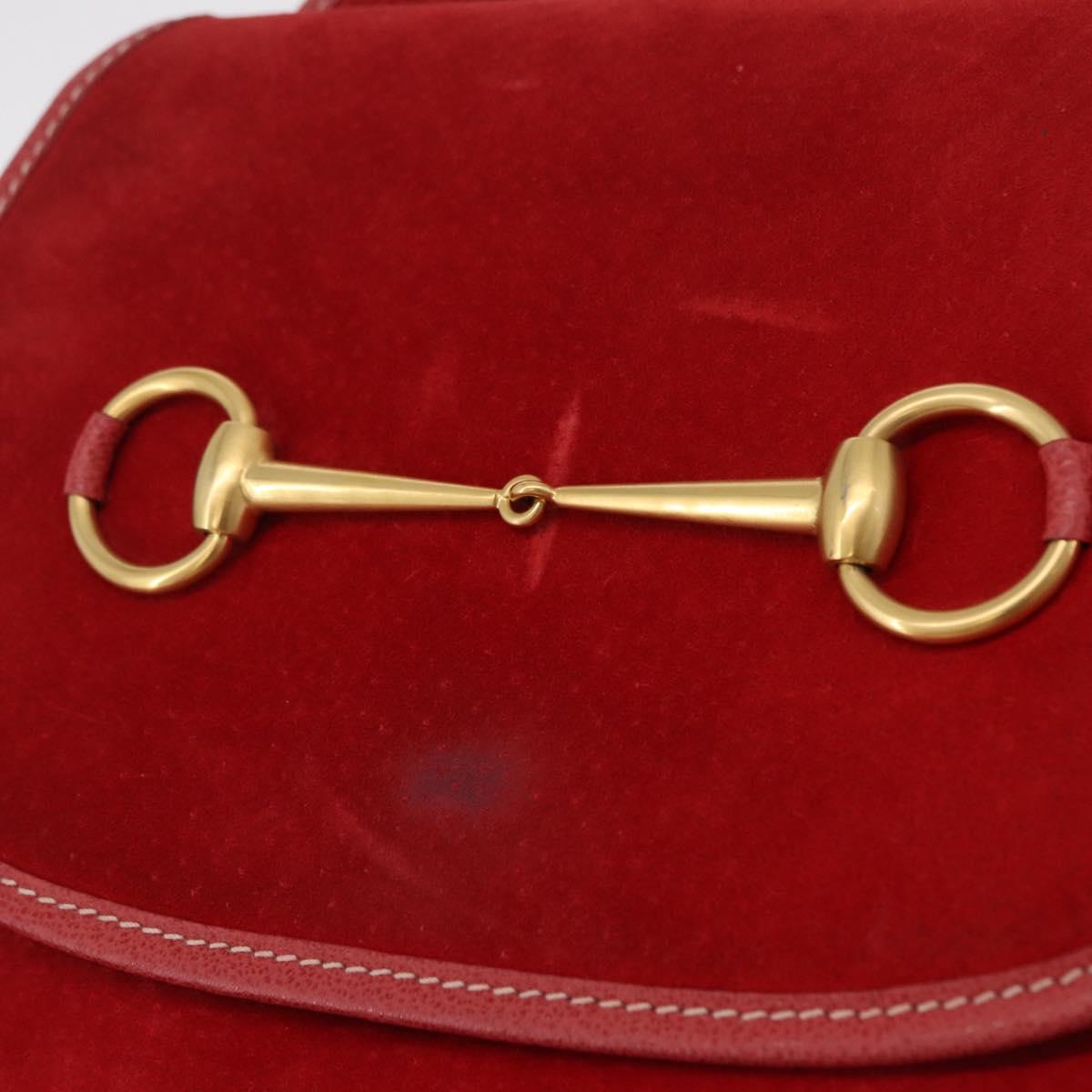 GUCCI Horsebit Shoulder Bag Suede Red Gold 003 2113 0034 Auth ep16294A