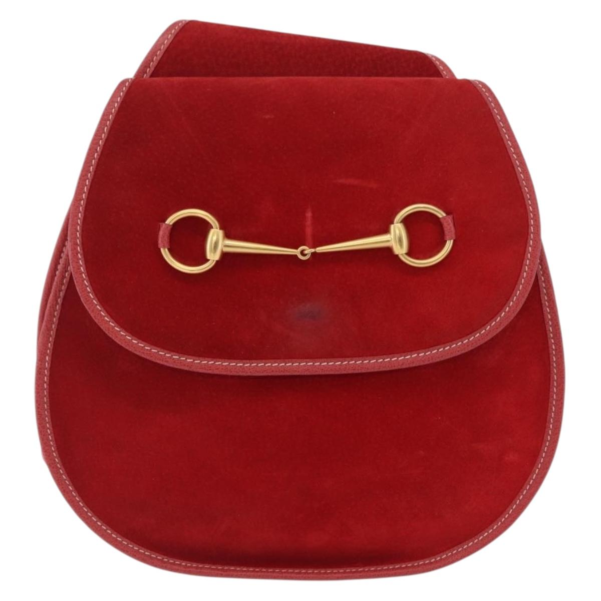 GUCCI Horsebit Shoulder Bag Suede Red Gold 003 2113 0034 Auth ep16294A