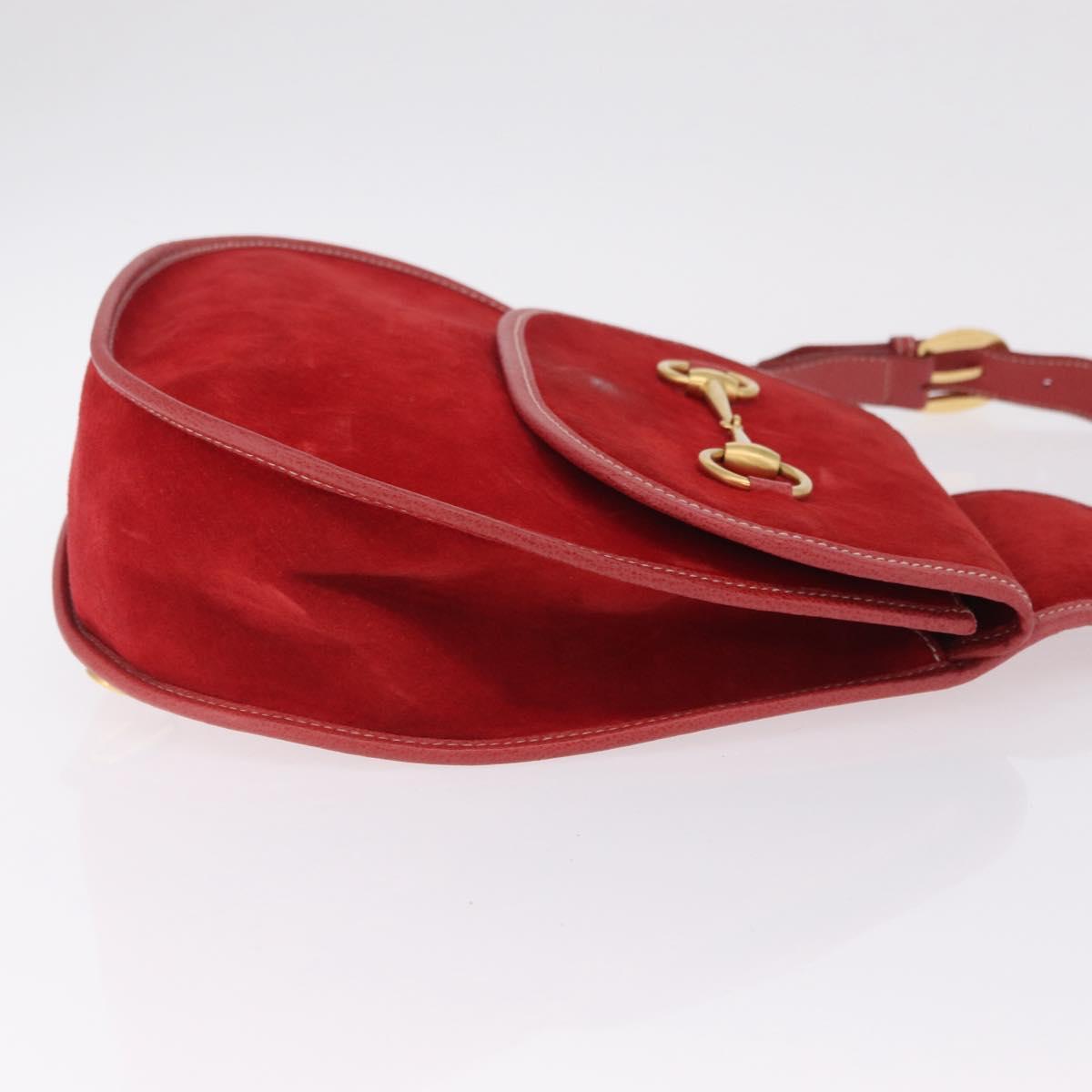 GUCCI Horsebit Shoulder Bag Suede Red Gold 003 2113 0034 Auth ep16294A