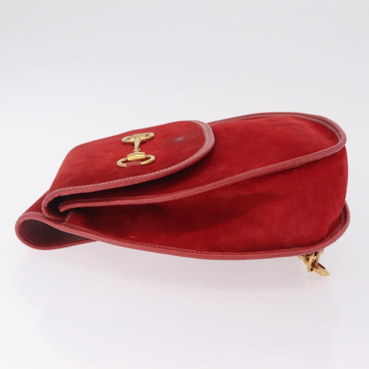 GUCCI Horsebit Shoulder Bag Suede Red Gold 003 2113 0034 Auth ep16294A