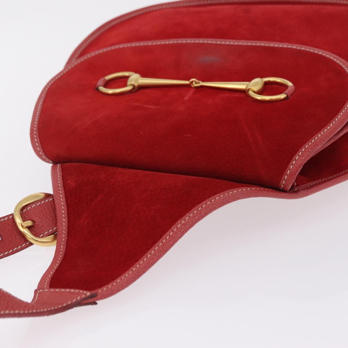 GUCCI Horsebit Shoulder Bag Suede Red Gold 003 2113 0034 Auth ep16294A