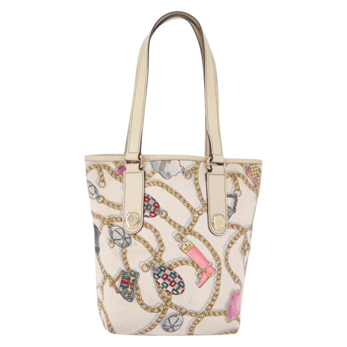GUCCI Tote Bag Satin White Gold 153361 Auth ep16297