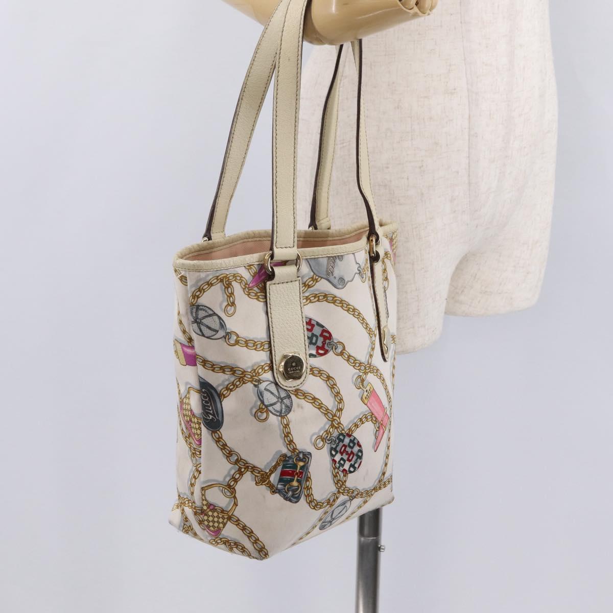 GUCCI Tote Bag Satin White Gold 153361 Auth ep16297