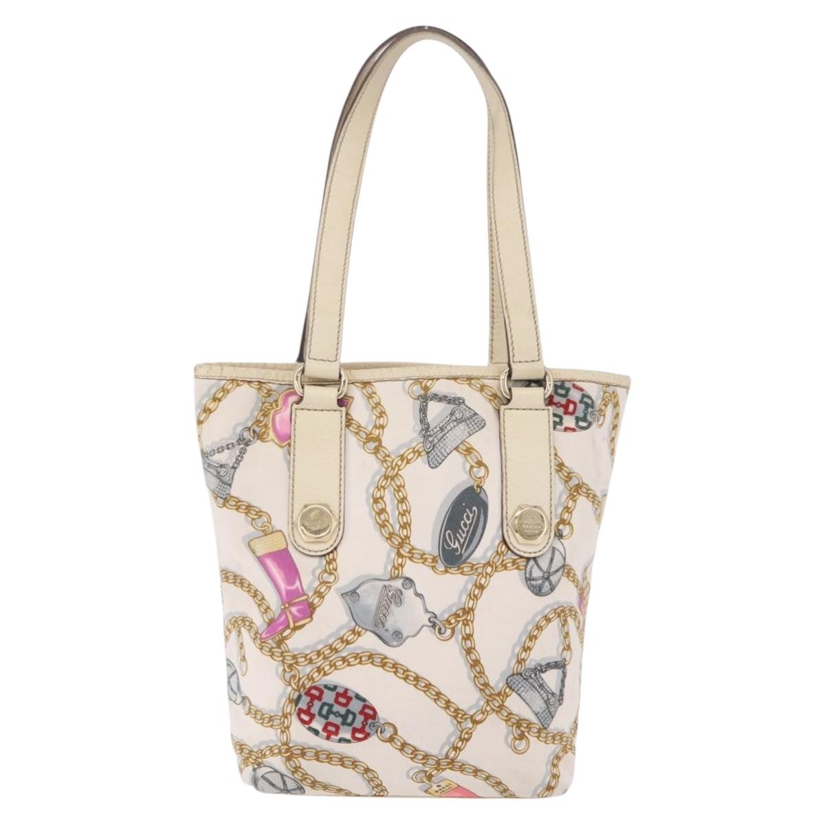 GUCCI Tote Bag Satin White Gold 153361 Auth ep16297