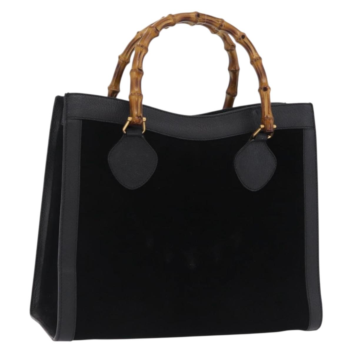 GUCCI Bamboo Hand Bag Leather Suede Black Gold 002 1186 0260 Auth ep16298