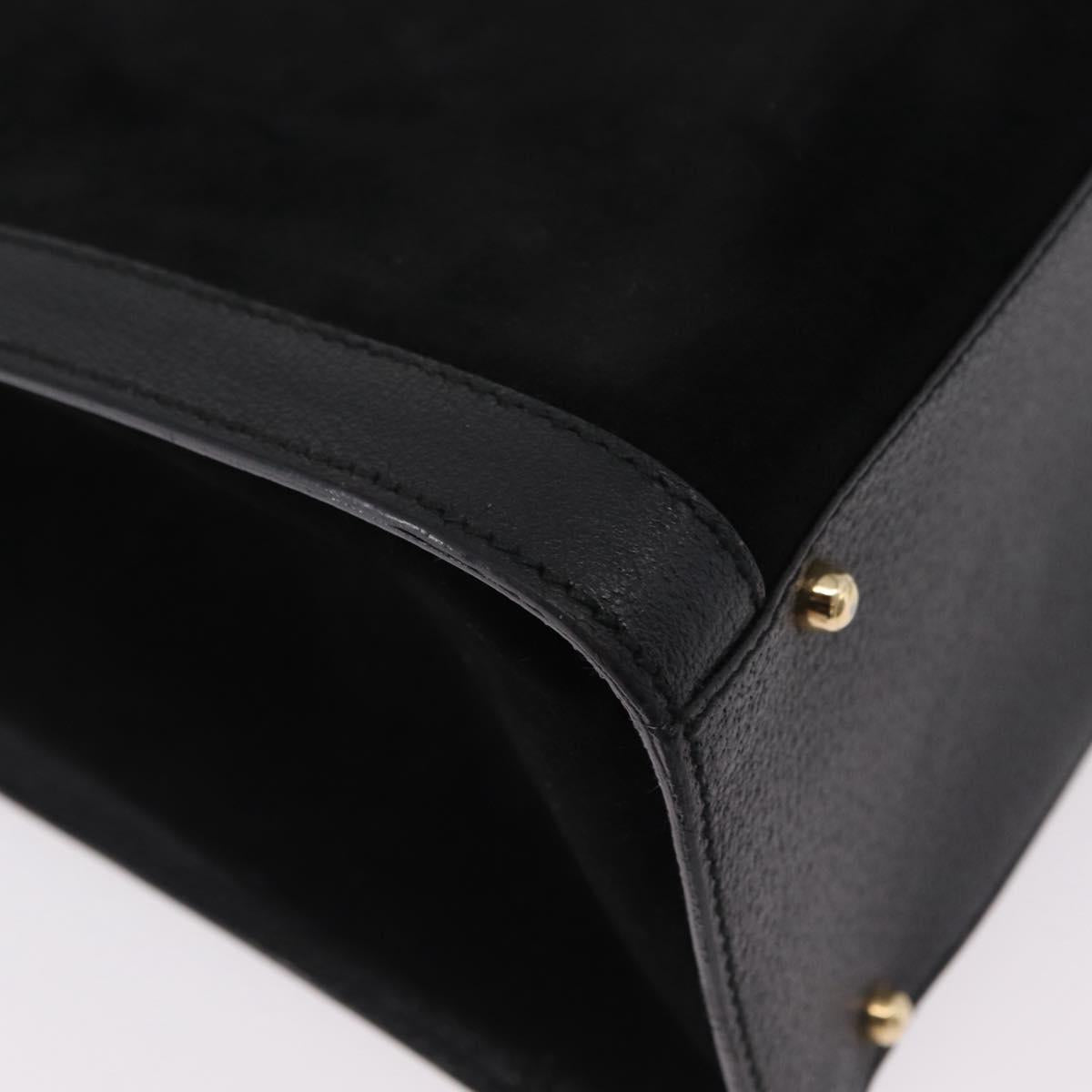 GUCCI Bamboo Hand Bag Leather Suede Black Gold 002 1186 0260 Auth ep16298