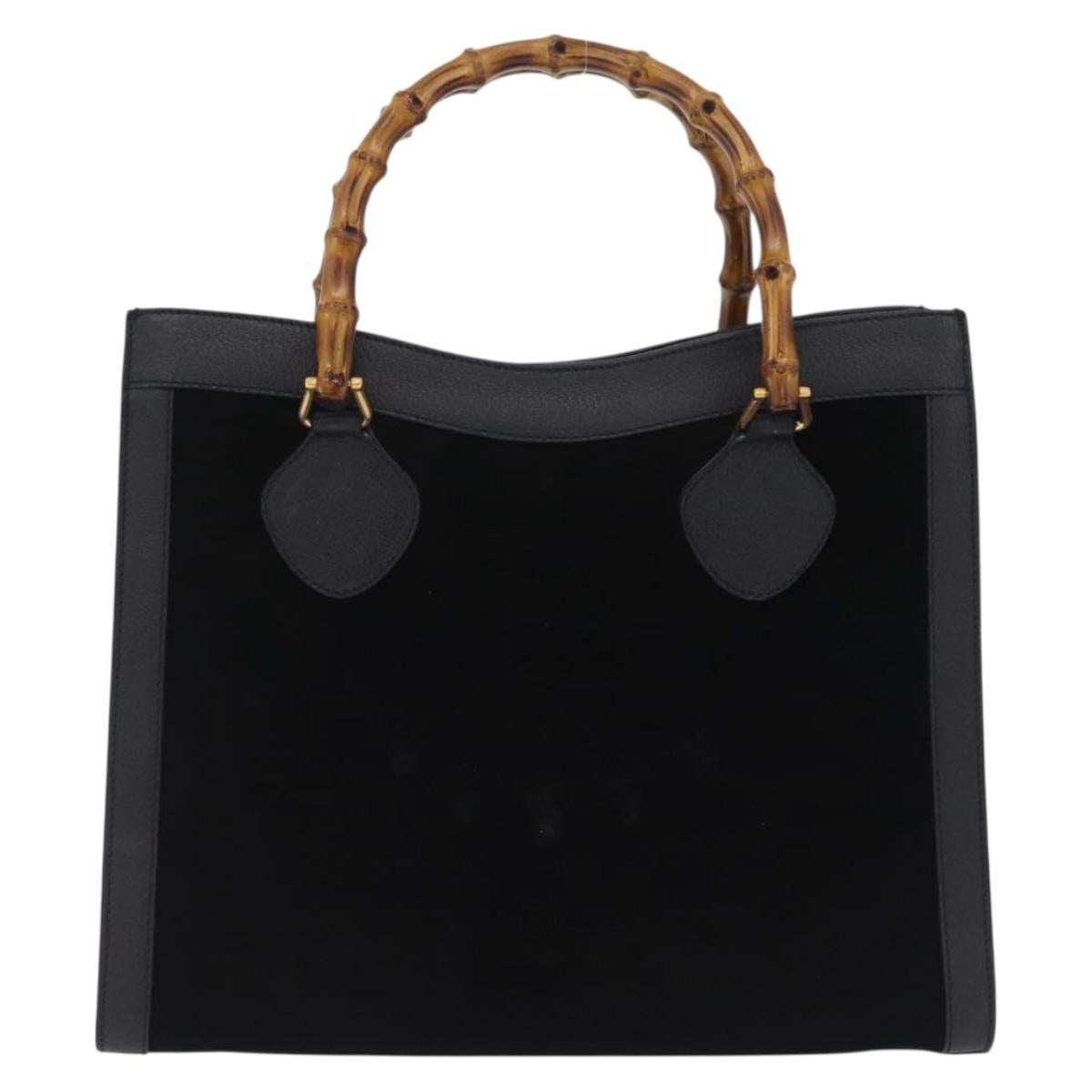GUCCI Bamboo Hand Bag Leather Suede Black Gold 002 1186 0260 Auth ep16298