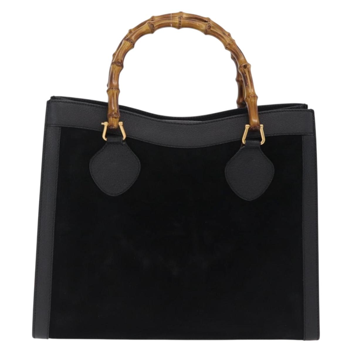 GUCCI Bamboo Hand Bag Leather Suede Black Gold 002 1186 0260 Auth ep16298
