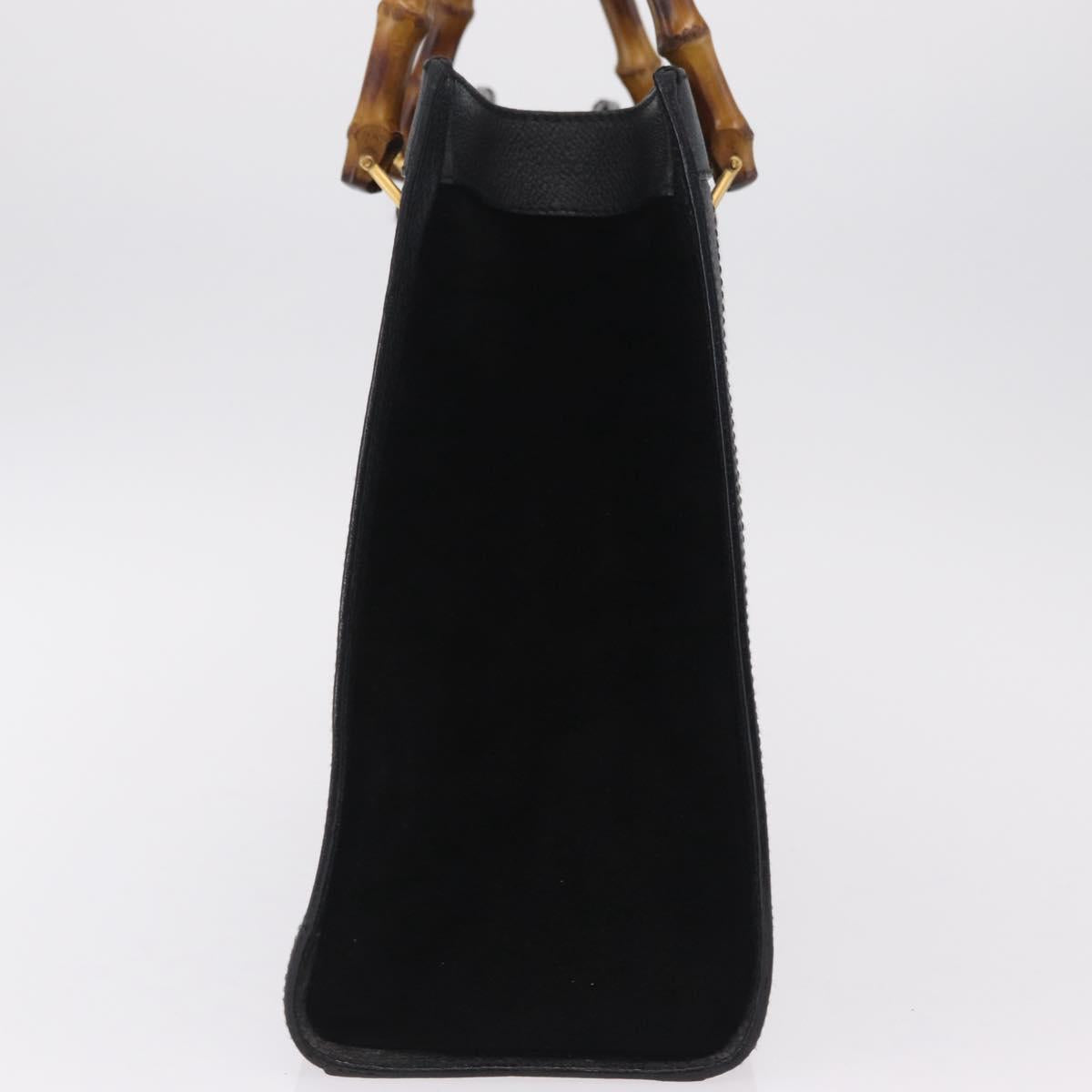 GUCCI Bamboo Hand Bag Leather Suede Black Gold 002 1186 0260 Auth ep16298