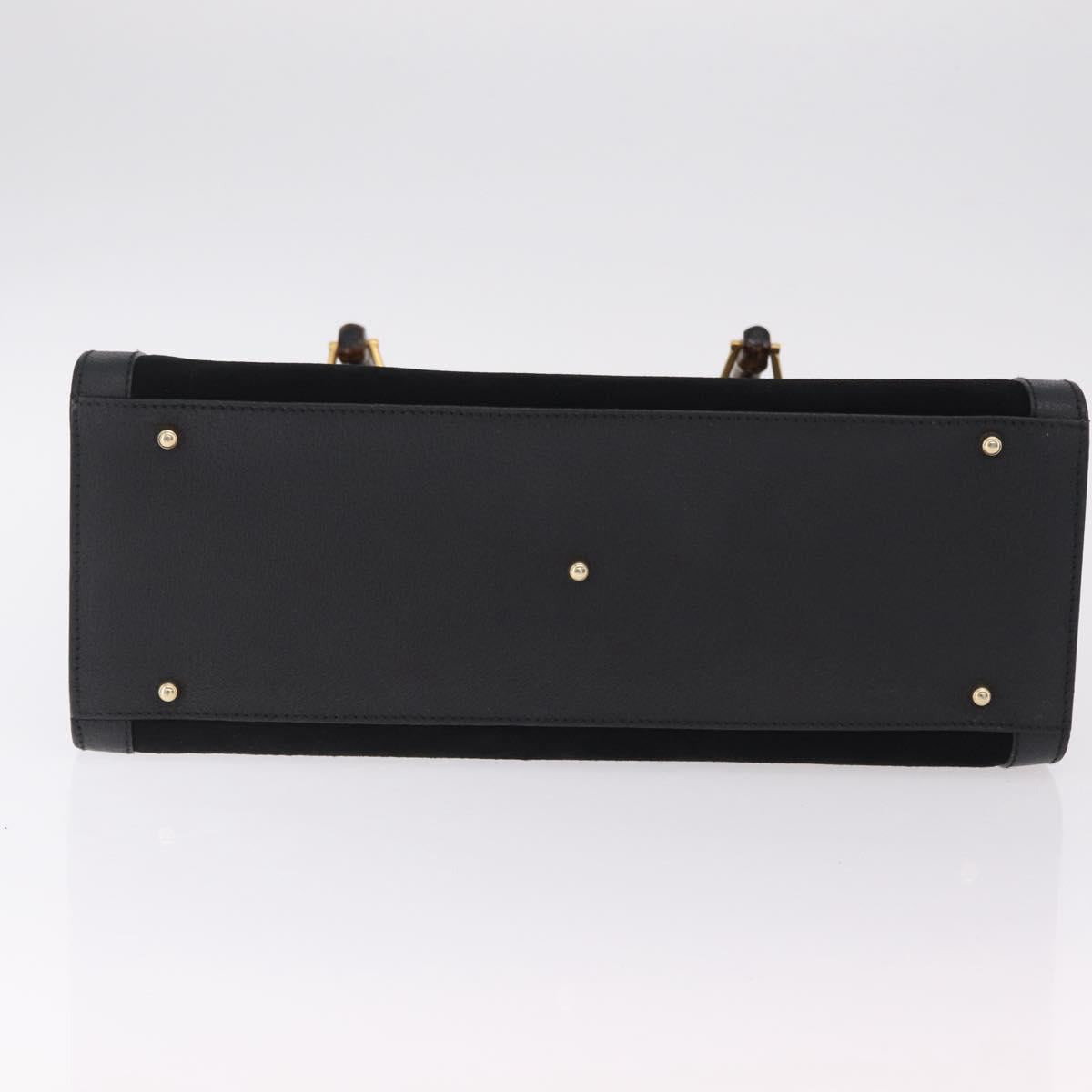 GUCCI Bamboo Hand Bag Leather Suede Black Gold 002 1186 0260 Auth ep16298