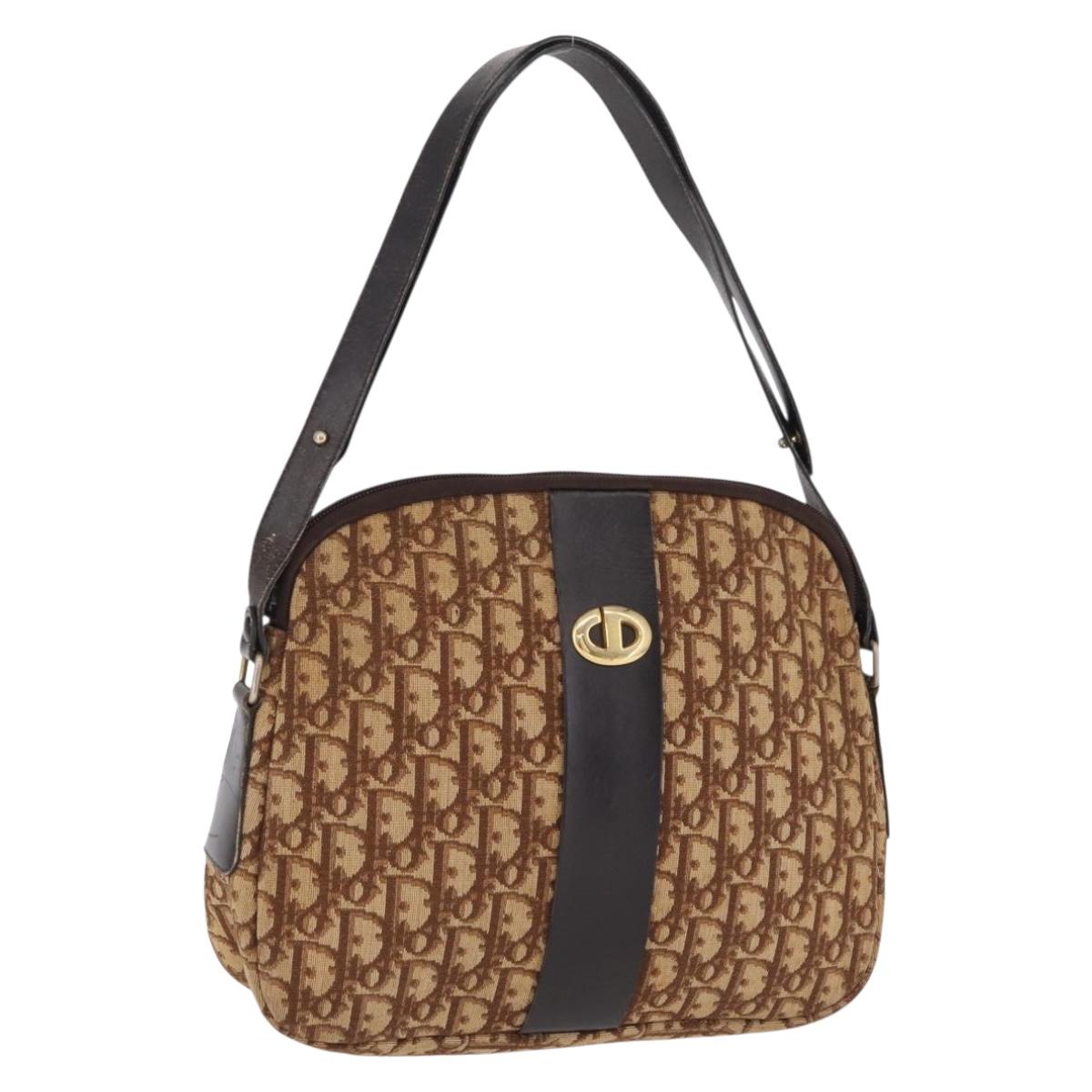 Christian Dior Trotter Canvas Shoulder Bag Beige Gold Auth ep16325
