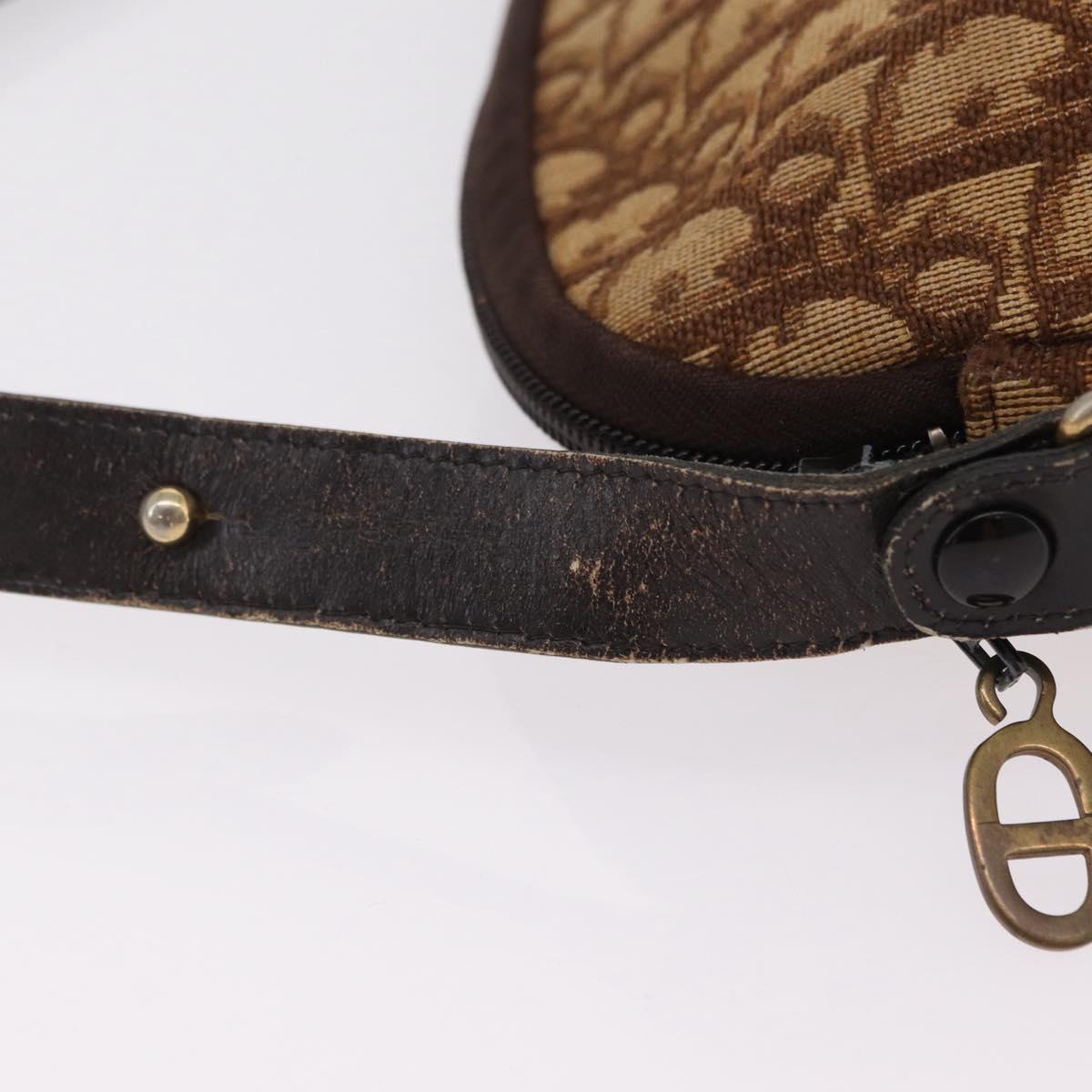 Christian Dior Trotter Canvas Shoulder Bag Beige Gold Auth ep16325