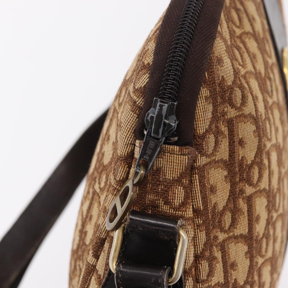 Christian Dior Trotter Canvas Shoulder Bag Beige Gold Auth ep16325