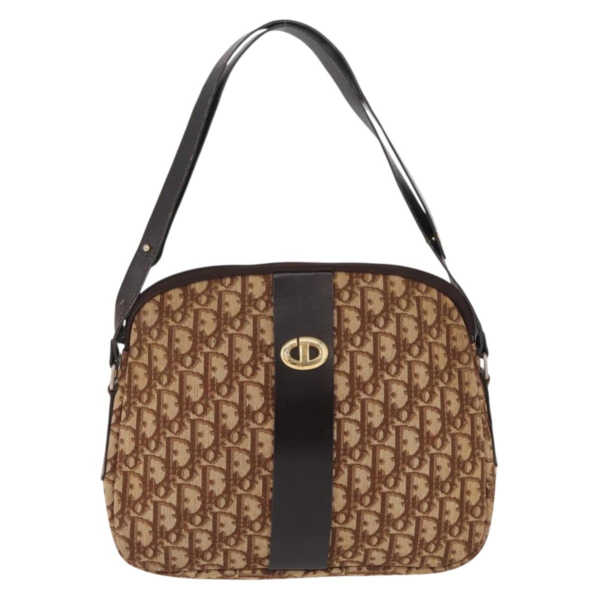 Christian Dior Trotter Canvas Shoulder Bag Beige Gold Auth ep16325
