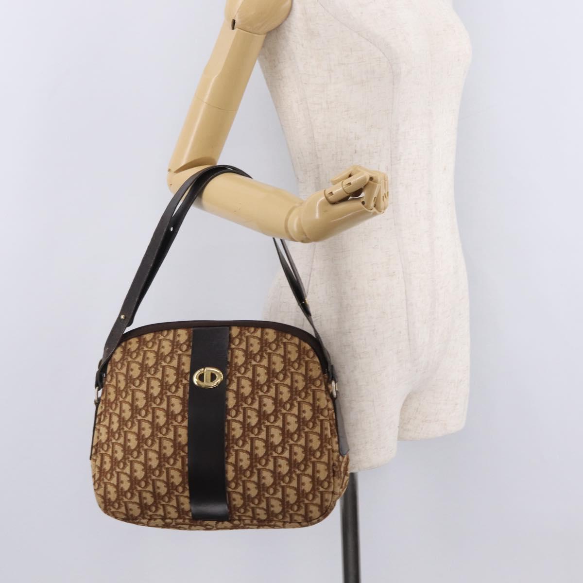 Christian Dior Trotter Canvas Shoulder Bag Beige Gold Auth ep16325
