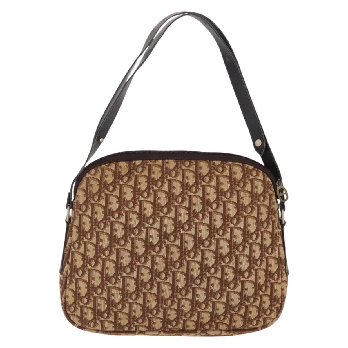 Christian Dior Trotter Canvas Shoulder Bag Beige Gold Auth ep16325