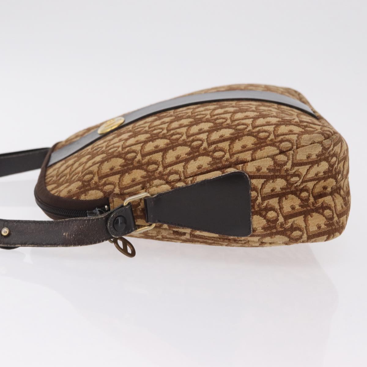Christian Dior Trotter Canvas Shoulder Bag Beige Gold Auth ep16325