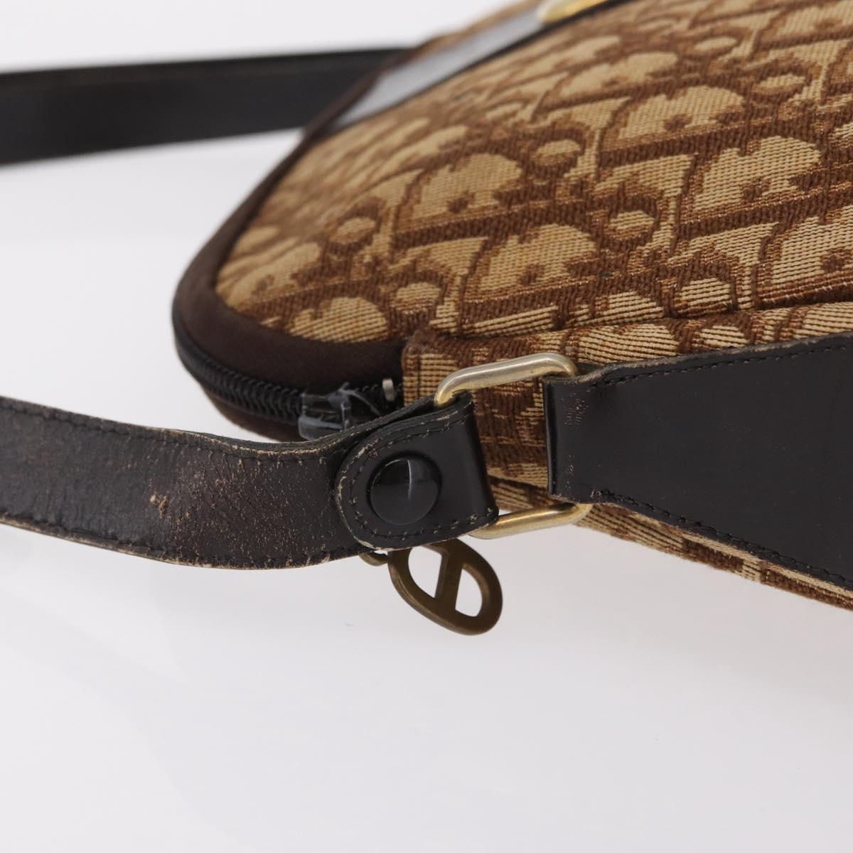 Christian Dior Trotter Canvas Shoulder Bag Beige Gold Auth ep16325