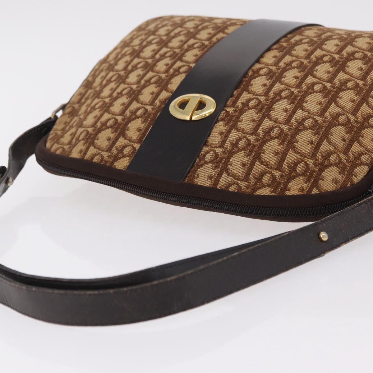 Christian Dior Trotter Canvas Shoulder Bag Beige Gold Auth ep16325