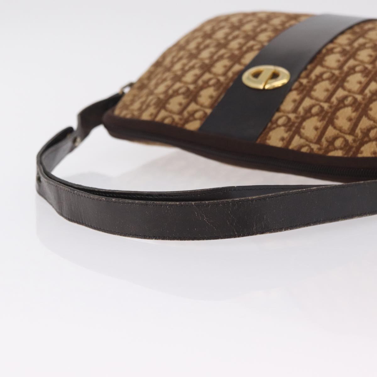 Christian Dior Trotter Canvas Shoulder Bag Beige Gold Auth ep16325