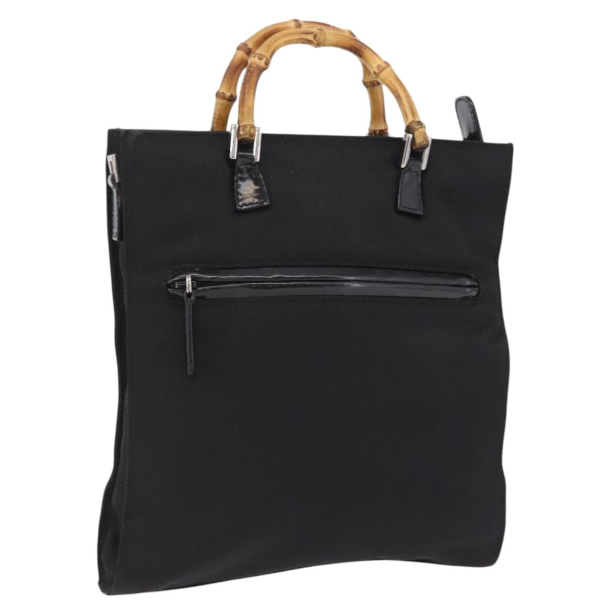 GUCCI Bamboo Hand Bag Nylon Black Silver Auth ep16327
