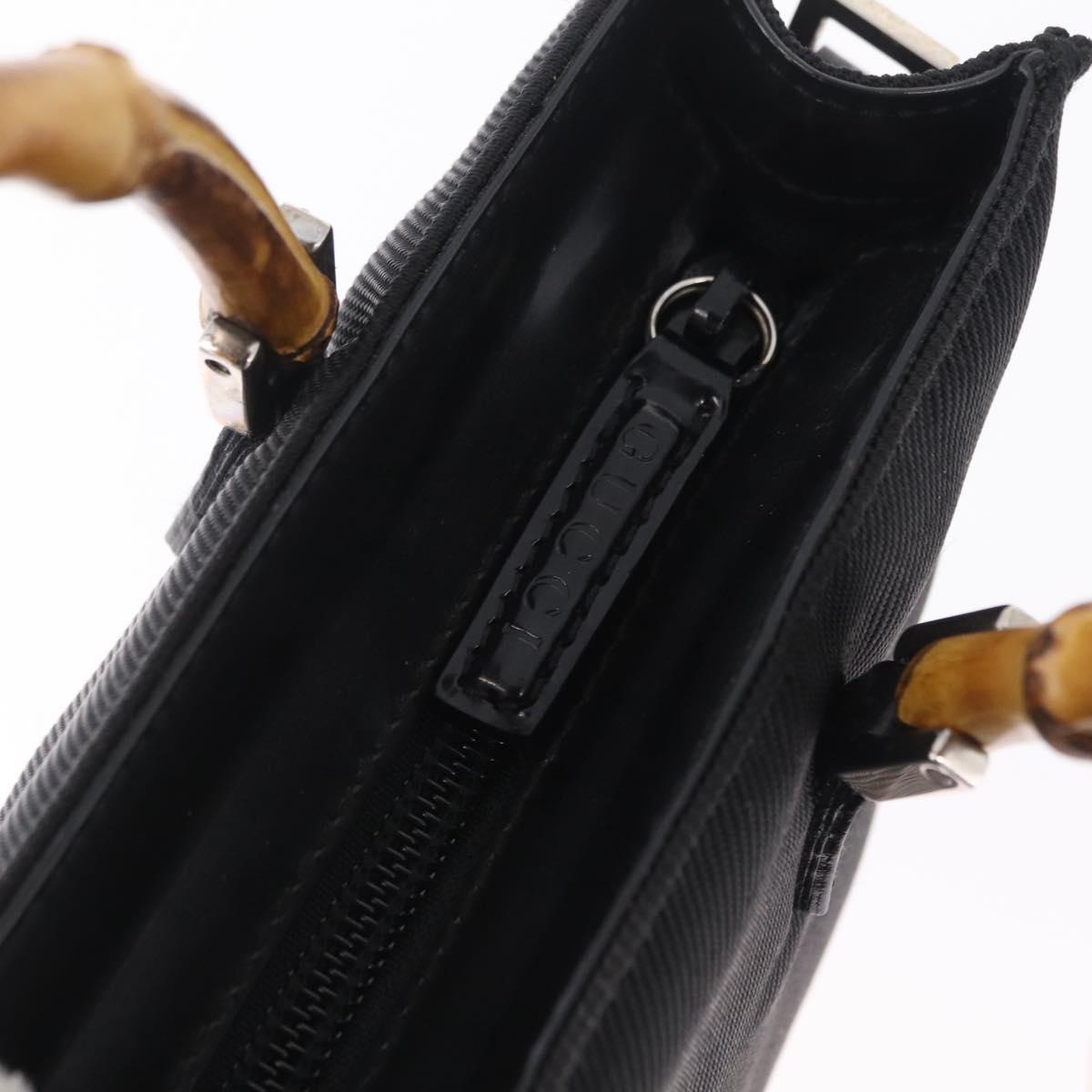 GUCCI Bamboo Hand Bag Nylon Black Silver Auth ep16327