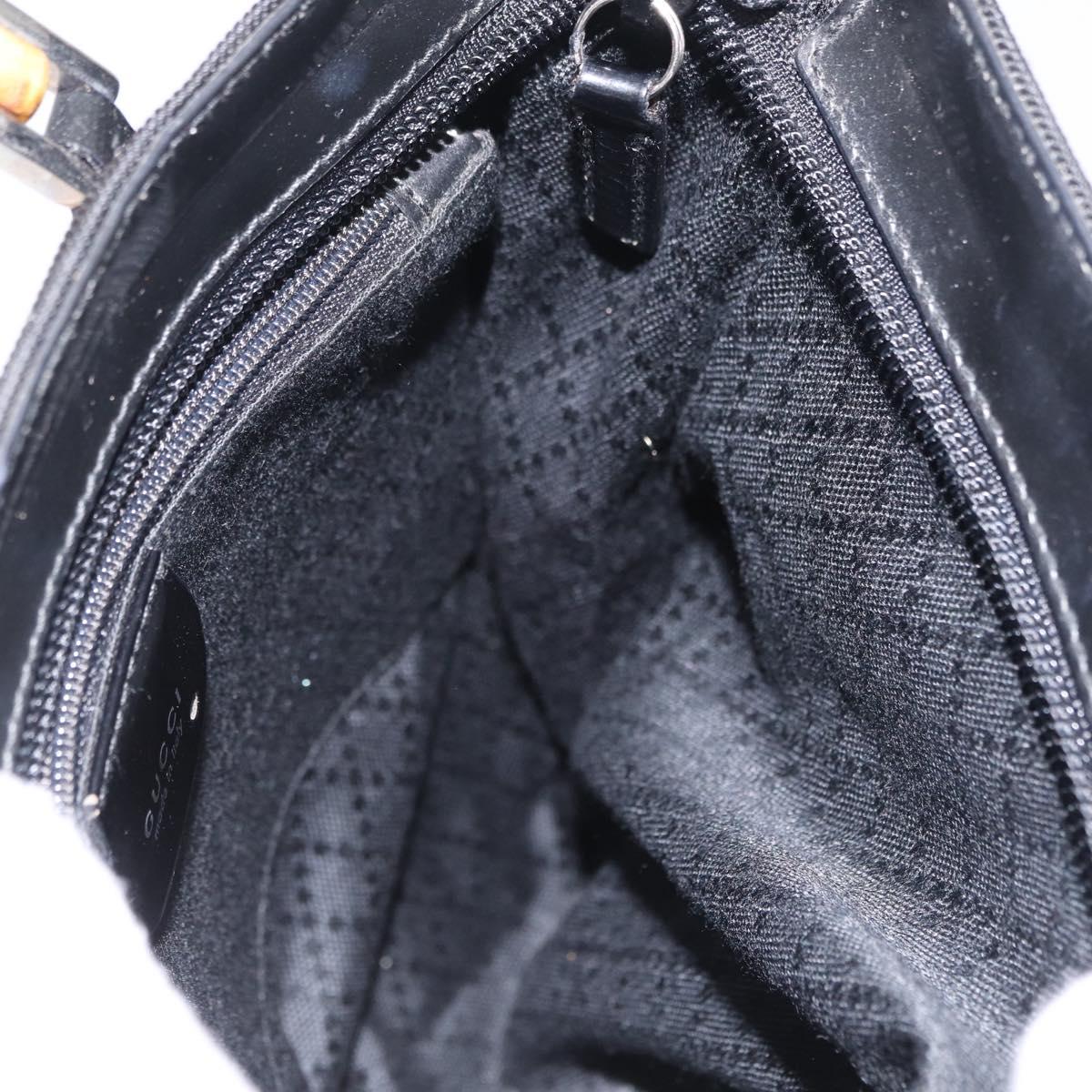 GUCCI Bamboo Hand Bag Nylon Black Silver Auth ep16327