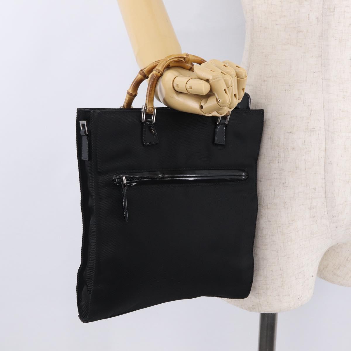 GUCCI Bamboo Hand Bag Nylon Black Silver Auth ep16327