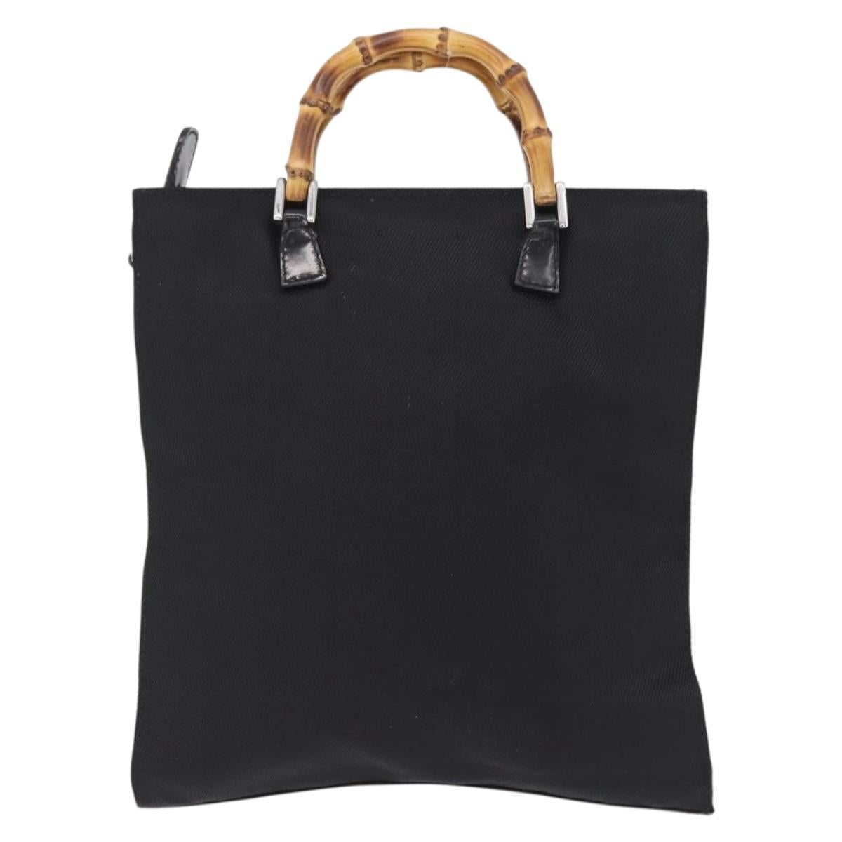 GUCCI Bamboo Hand Bag Nylon Black Silver Auth ep16327