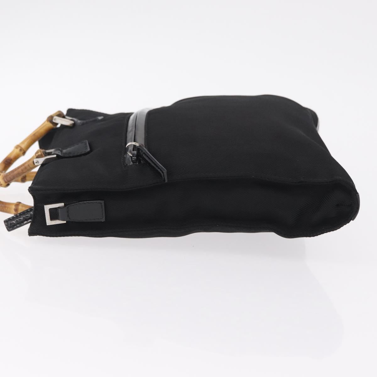 GUCCI Bamboo Hand Bag Nylon Black Silver Auth ep16327
