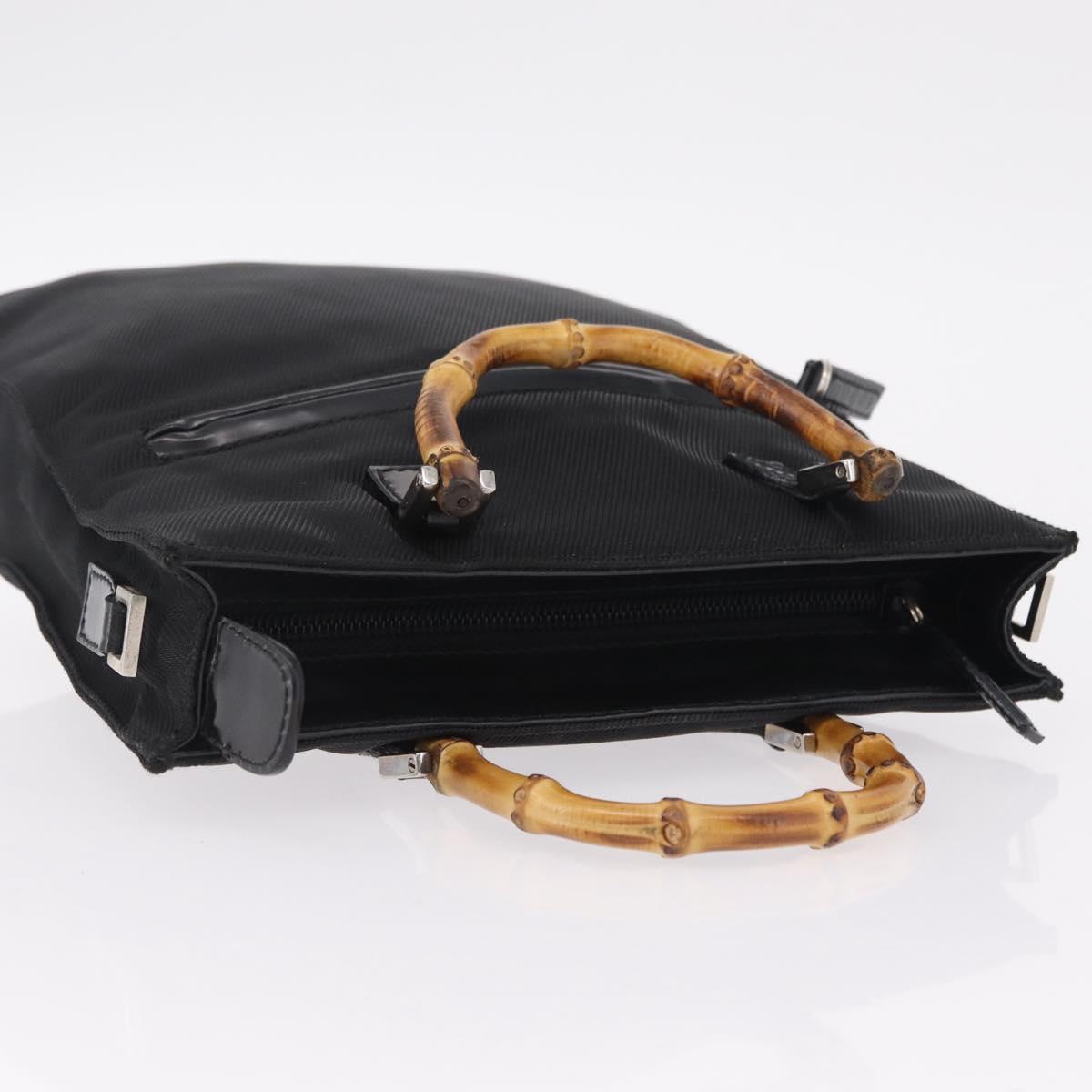 GUCCI Bamboo Hand Bag Nylon Black Silver Auth ep16327