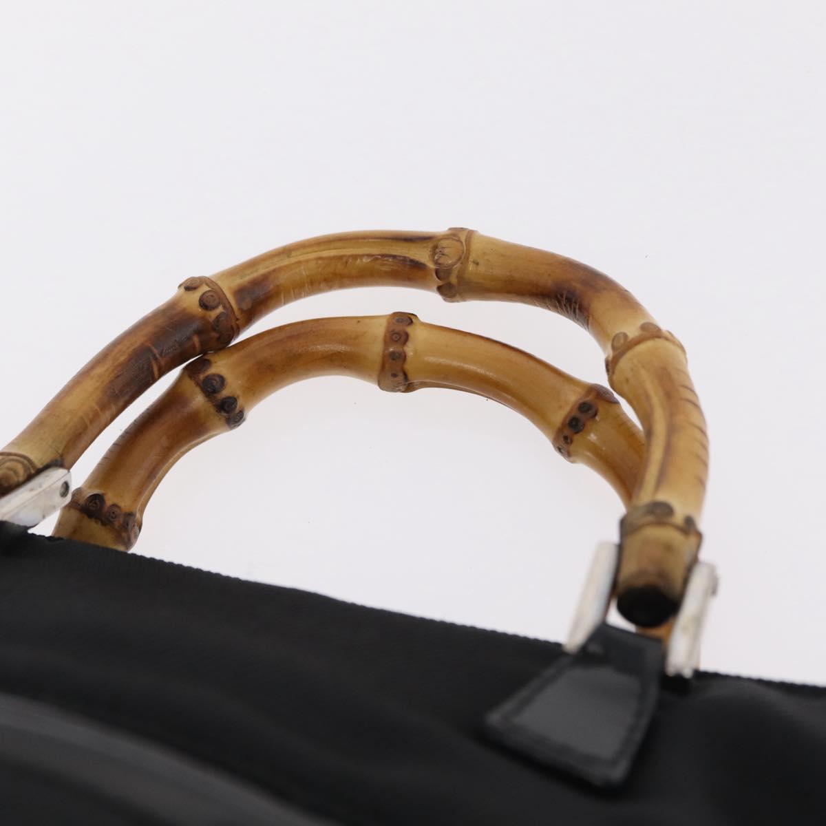 GUCCI Bamboo Hand Bag Nylon Black Silver Auth ep16327