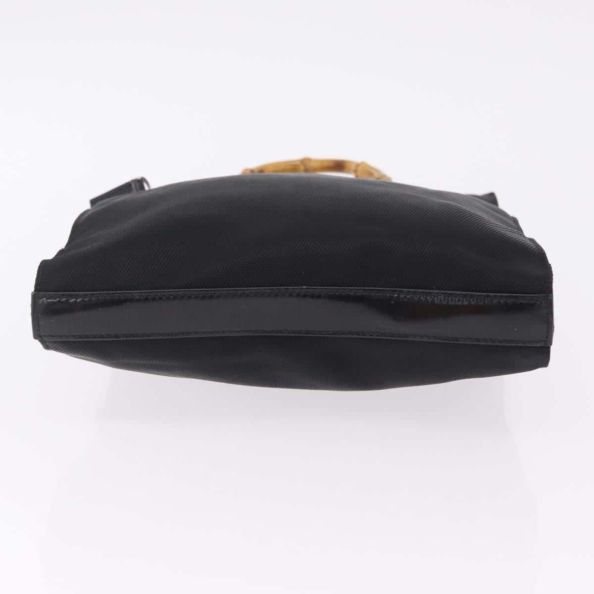 GUCCI Bamboo Hand Bag Nylon Black Silver Auth ep16327