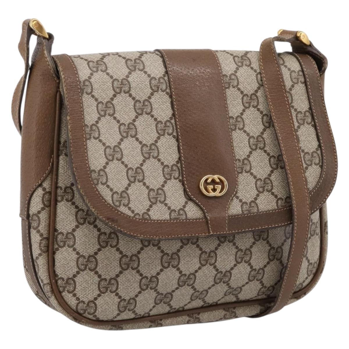 GUCCI GG Supreme Shoulder Bag PVC Beige Gold Auth ep16328