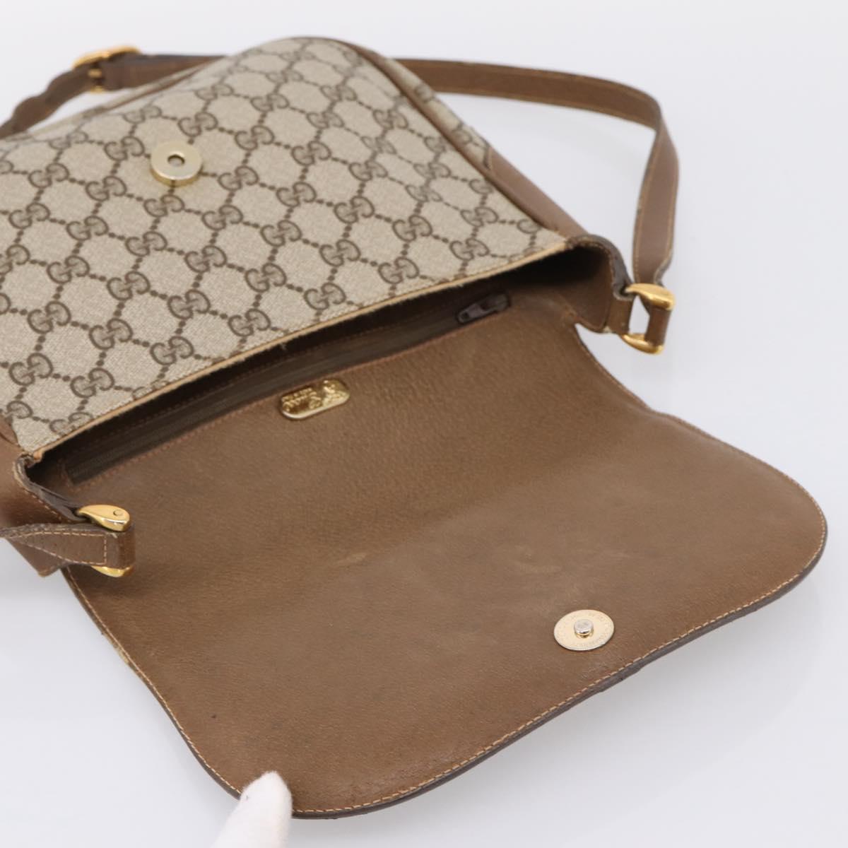 GUCCI GG Supreme Shoulder Bag PVC Beige Gold Auth ep16328