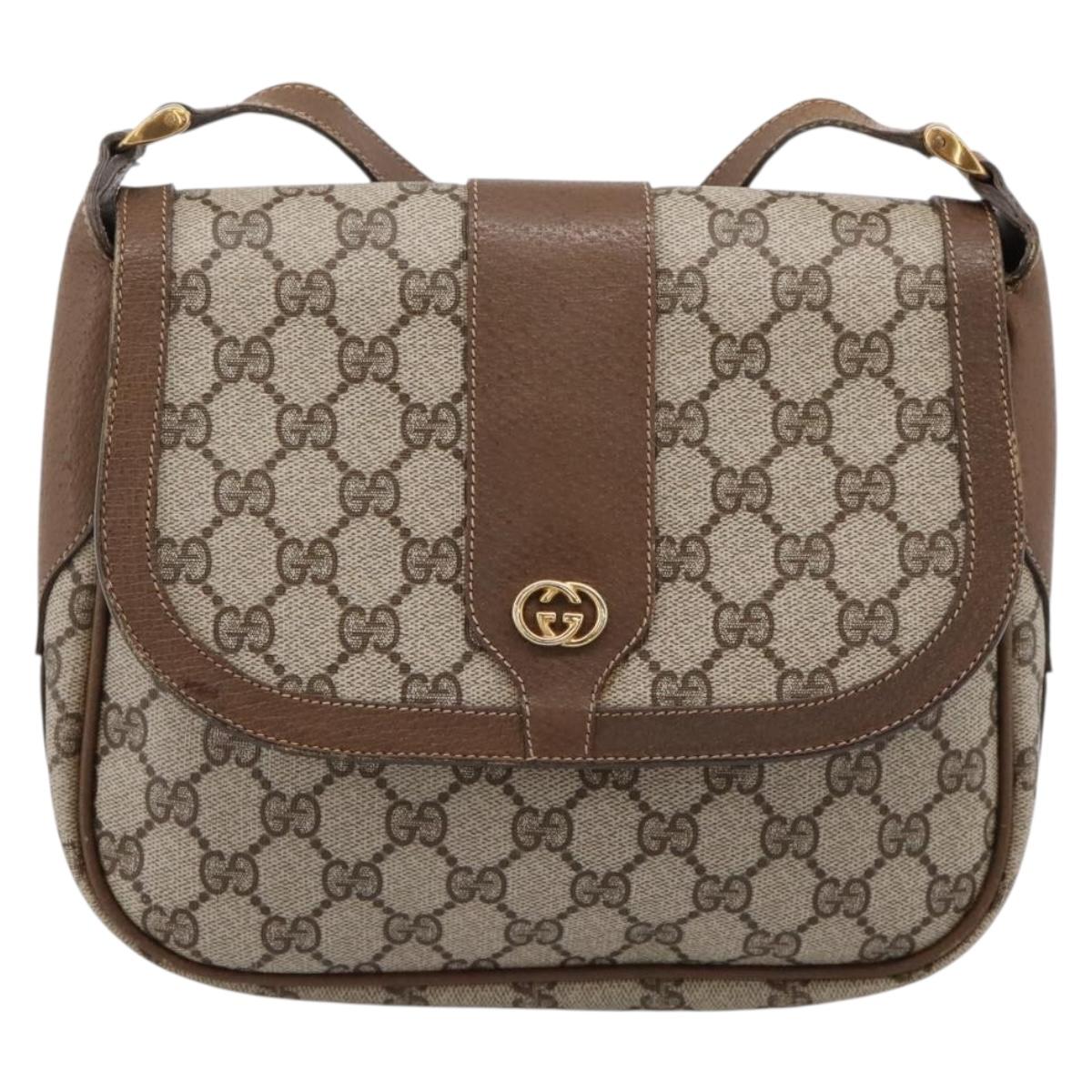 GUCCI GG Supreme Shoulder Bag PVC Beige Gold Auth ep16328
