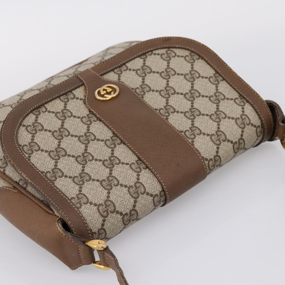 GUCCI GG Supreme Shoulder Bag PVC Beige Gold Auth ep16328
