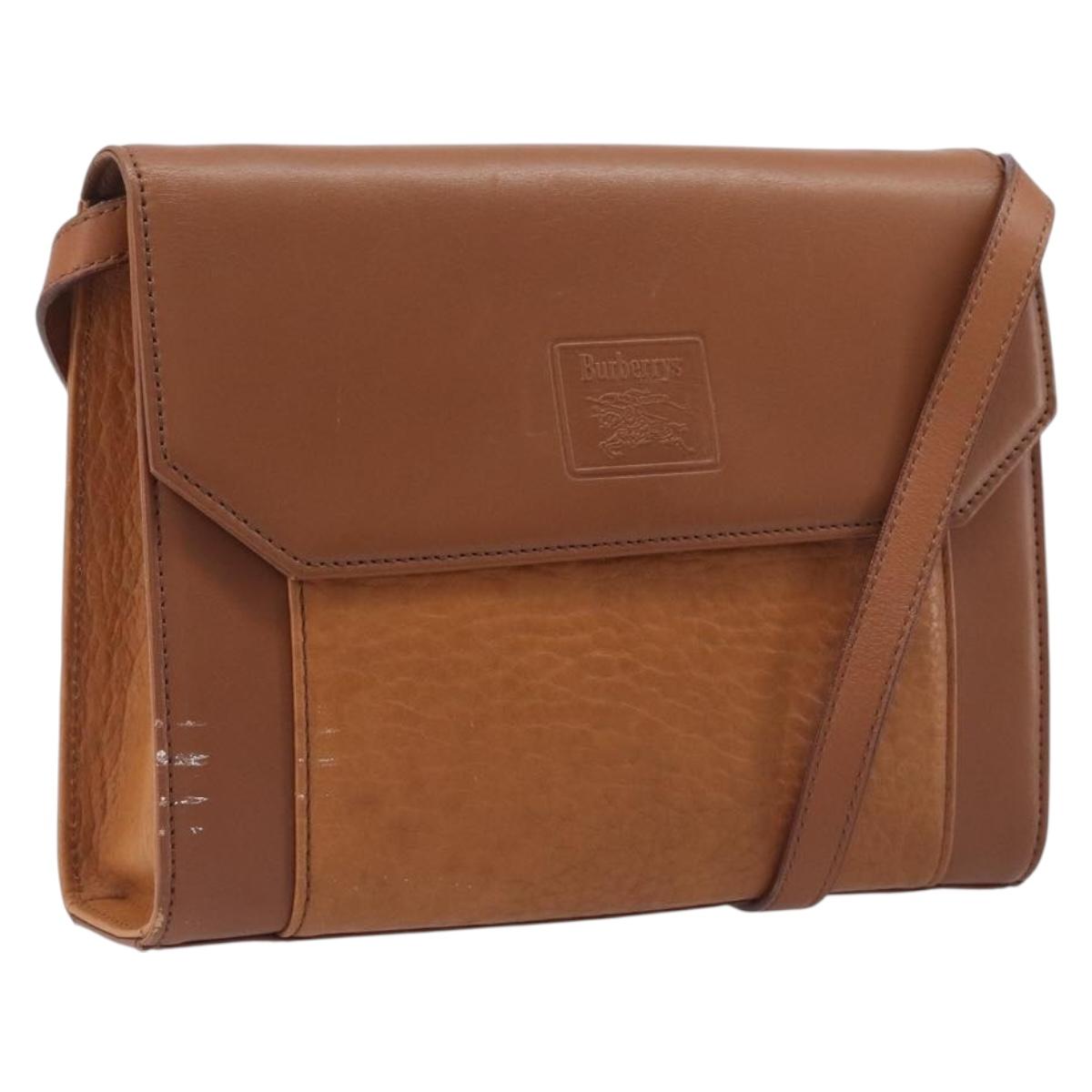 Burberrys Shoulder Bag Leather Brown Gold Auth ep16329